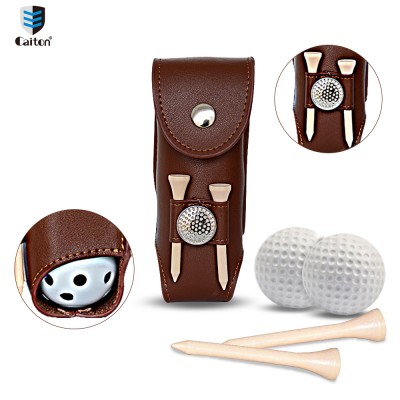 Hot sale wholesale portable waist belt genuine leather golf ball pouch bag